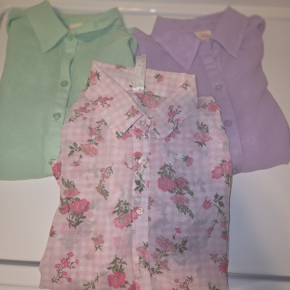 Girls Button Down Blouse Bundle Size 7/8 Floral & Pastel Tops Set of 3